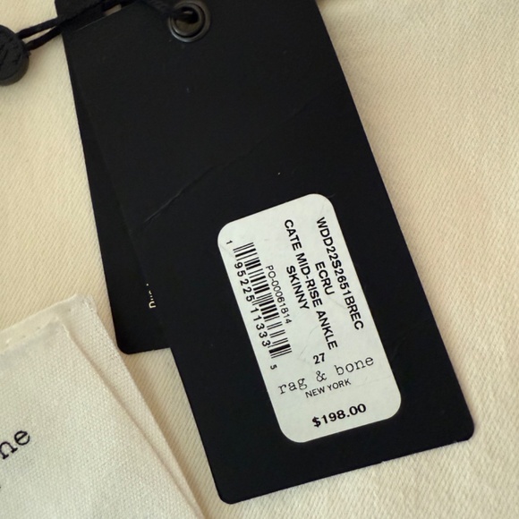 Rag & Bone Cate Mid-Rise Stretch Ankle Skinny Jeans Ecru Ivory Size 27 - $198 - Picture 4 of 16